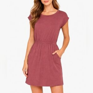 Nicole Miller New York Mauve T-Shirt Dress with Pockets – Soft Stretch Knit – Ca